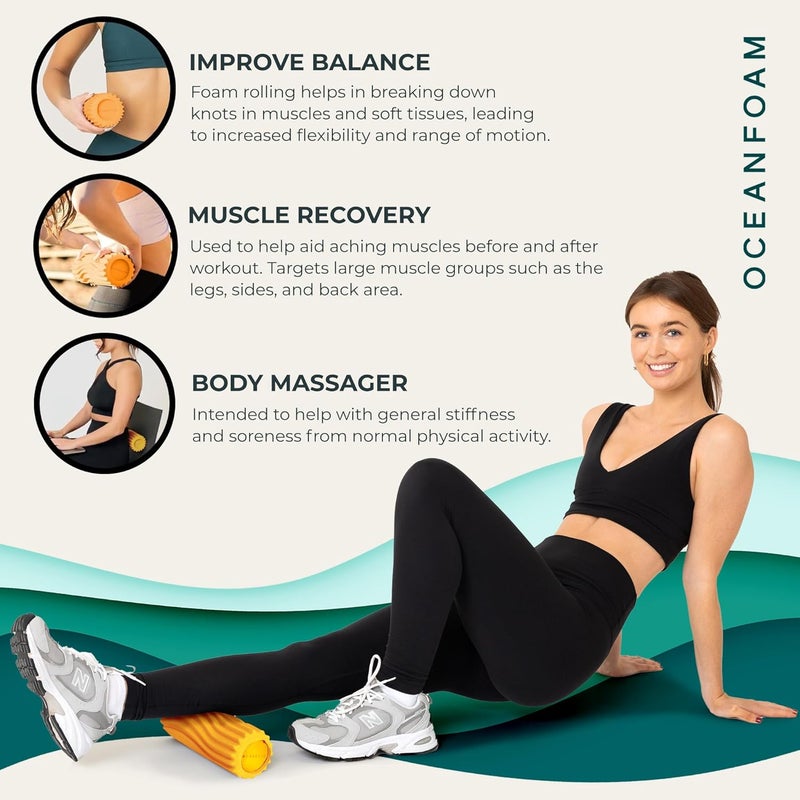 Oceanfoam Ripple Travel Foam Roller (11" x 3.35") Firm Mini Foam Roller for Physical Therapy, Deep Tissue Massage, Back Pain - High Density, Ergonomic Wave Textured - Yoga, Pilates, Exercise (Gold) - Image 5